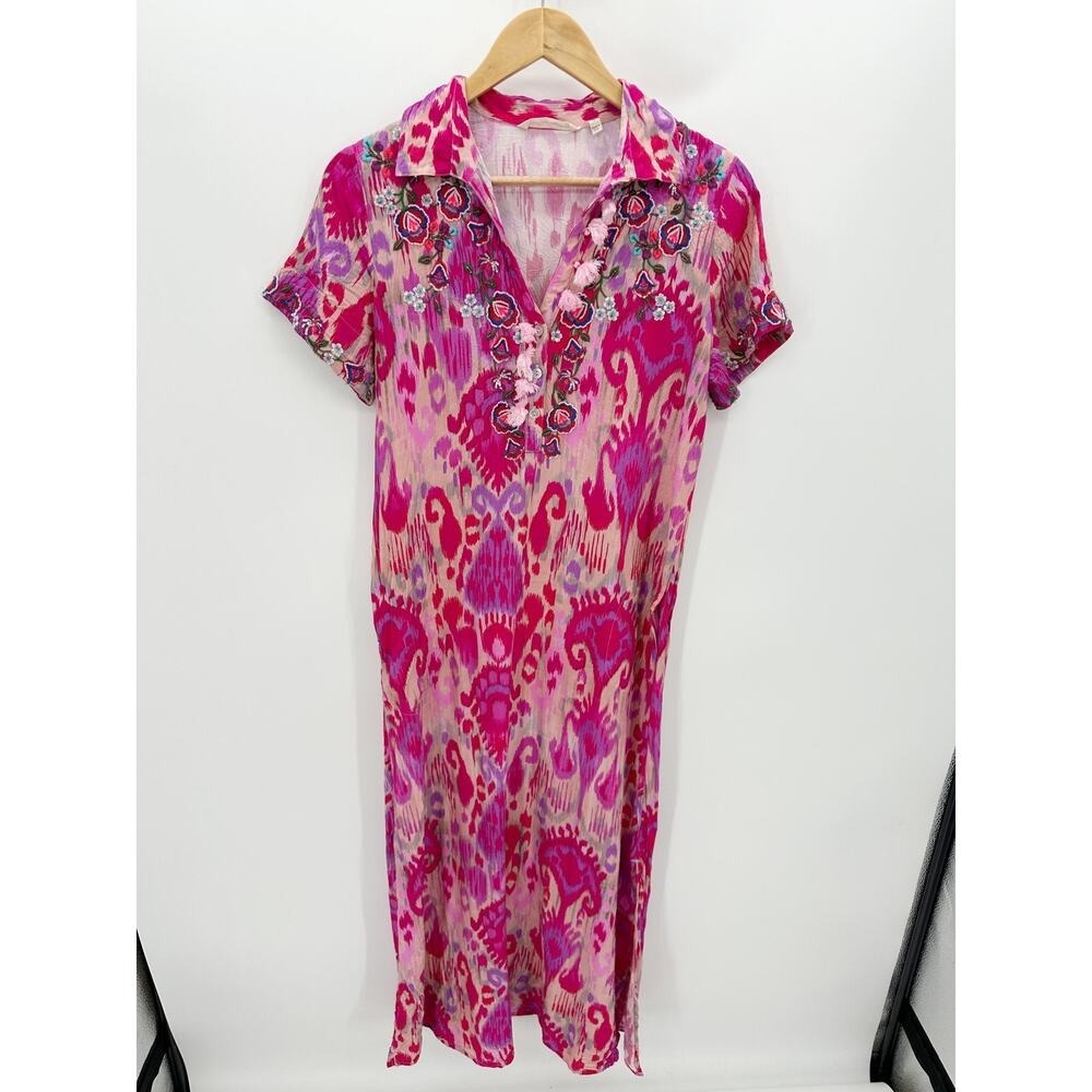 Soft Surroundings Palace‎ Pink Printed Short Sleeve Maxi Dress Womens Small BC16